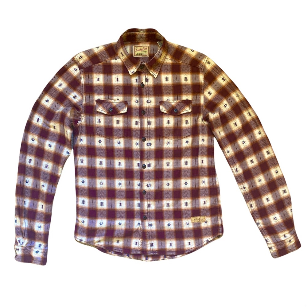 Scotch & Soda Men’s Southwestern Checkered Flannel Button Up Shirt